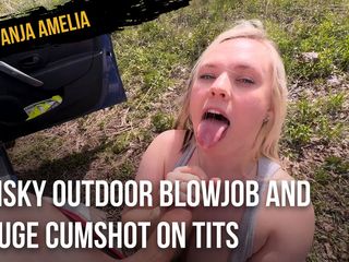 Anja Amelia: Risky outdoor blowjob and huge cumshot on tits