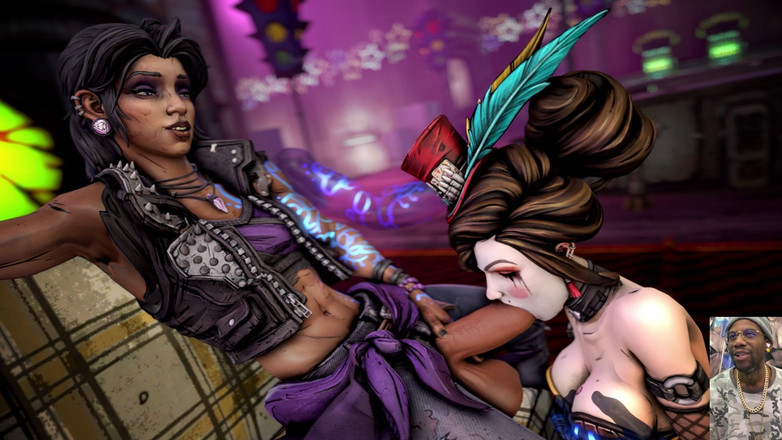 L6RD7BLU3 FUTA: Twee opruimende sletten likken op een transgender grote zwarte lul...