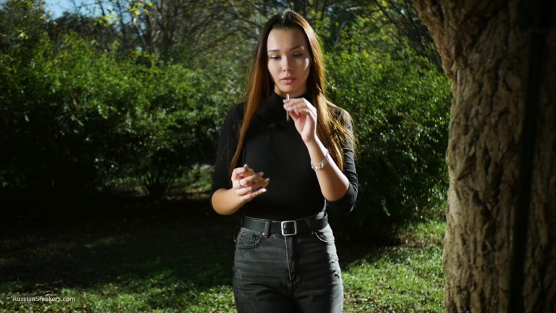 Russian Smokers: Sweet Sensual Russian Girl Smoking Cigarette Outside