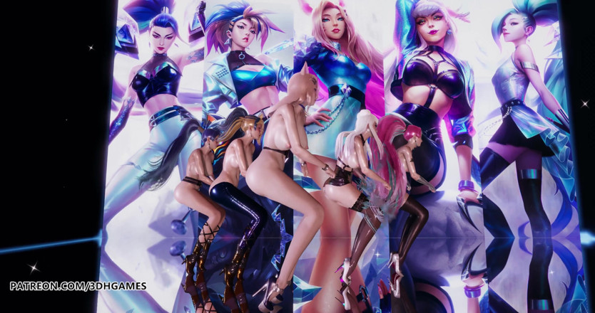 3D-Hentai Games: Everglow - Dun dun dança nua Ahri, Akali, Evelynn, Kaisa, Seraphine 3D...