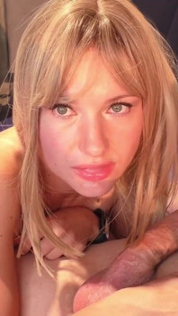Amazing Blonde Passionately Sucks, Handjobs and Cum Swallow