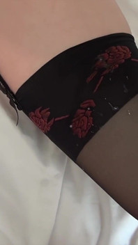Long Nippled Axa Gives a POV Blowjob and Takes Cum on Her Stockinged Leg