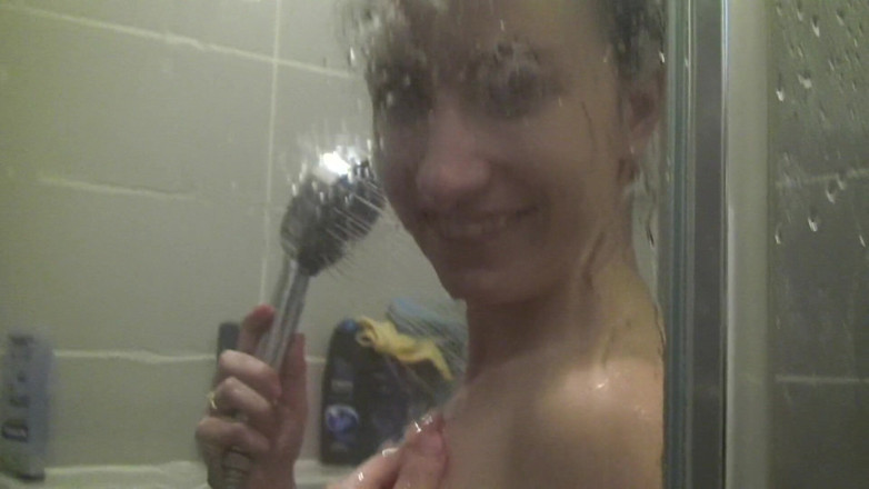 All Those Girlfriends: Annie Engeltie rubbing her hairy pussy while showering