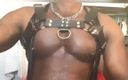 Black smoking muscle stepdad: Leather Harness Verbal Black Muscle Tit Play