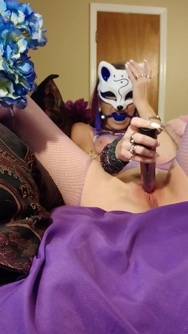 Lady_the_Tramp: Purple fishnet gagged foxgirl