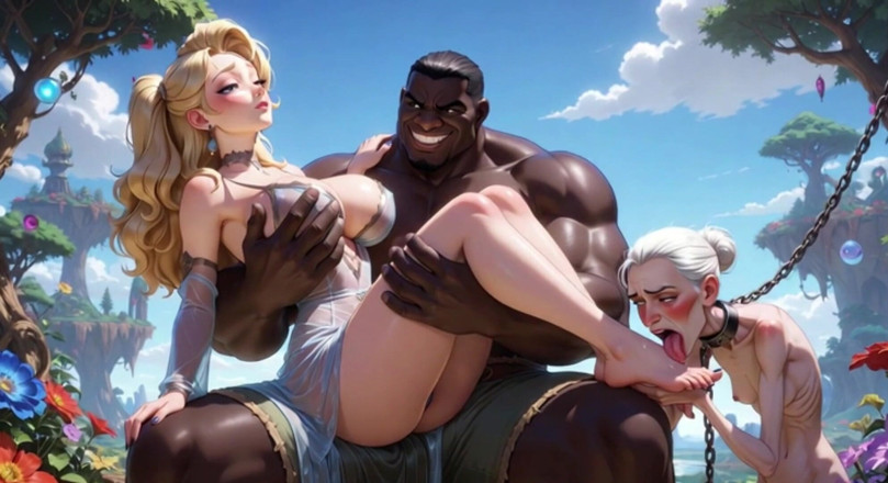 Anime Hentai: Old Granny Humiliated Licking Young Woman Feet - Sitting on Muscular...
