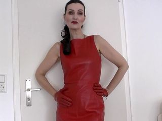 Lady Victoria Valente: Red Leather Dress and Red Gloves JOI