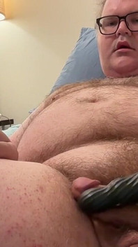 Smooth Hairy Bear Chubby Middle Aged Fucks Self with Rotating Dildo