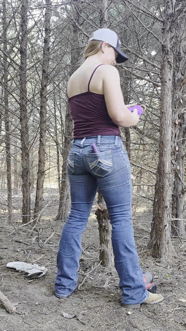 NaughtyRedFarmgirl: Redhead Fucks Pussy in Woods Squirting All Over