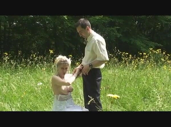 European Classics: Wedding girls sucking on cock outside