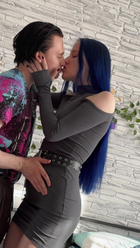 Cheating with a Big-assed Blue-haired Beauty in a Sexy Dress Ended in a Creampie in the Pussy