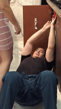 Horny Wife Seduces the Kitchen Repairman and Gets Fucked Fast Before Her Husband Comes Back Home