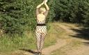 Red rose rus: Lady in bodystocking on outdoor