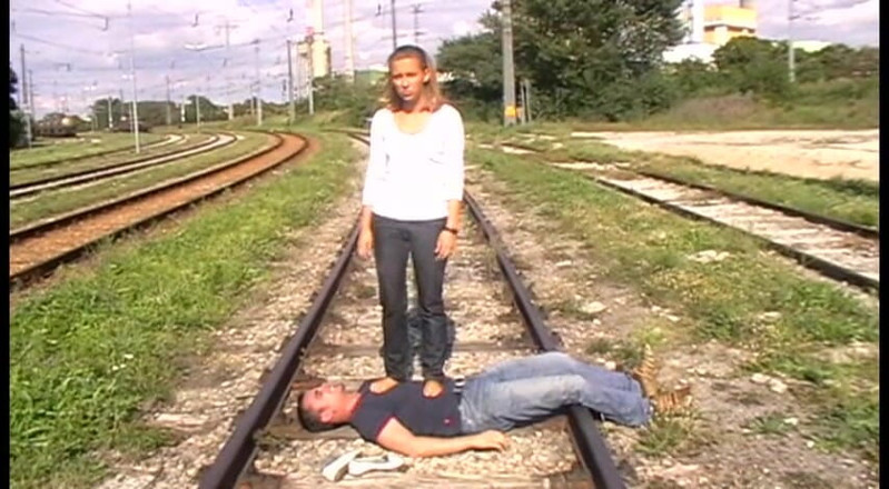 Femdom Austria: Railway tracks trampling