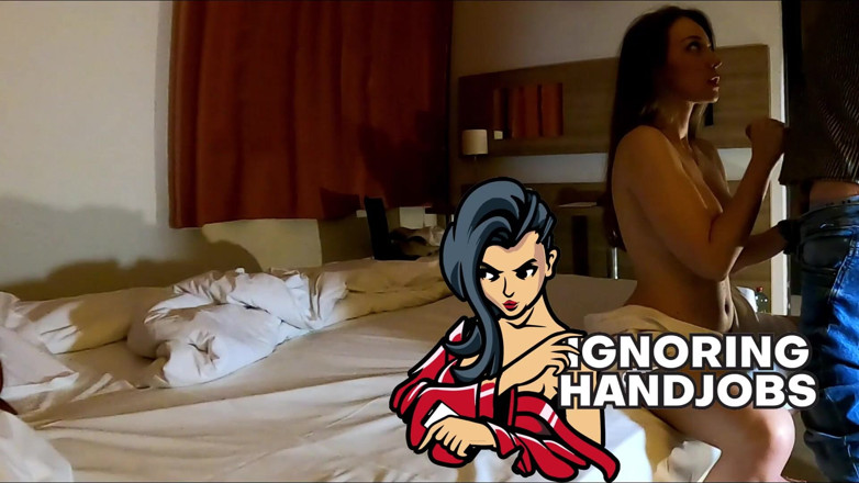 Ignoring Handjobs: Big natural tits fitness teacher gives a precum dripping handjob...