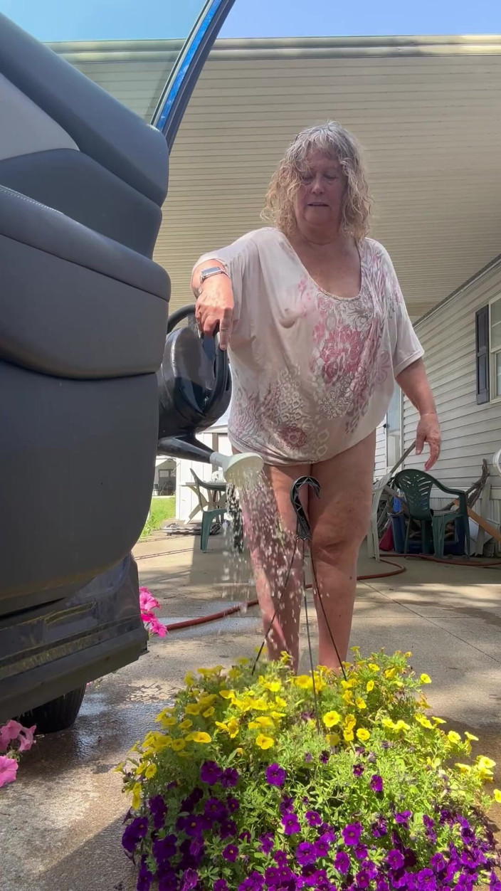 Big Ass 4 U: Watering Flowers Flashing Tits and Ass