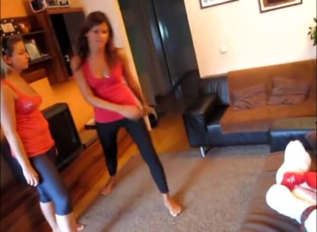 Femdom Austria: Two girl jumping on teddy bear