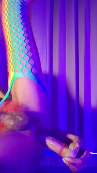 Orange Balaclava Mask Sissy Trans Dyed Pubic Hair Fuck Myself with Dildo