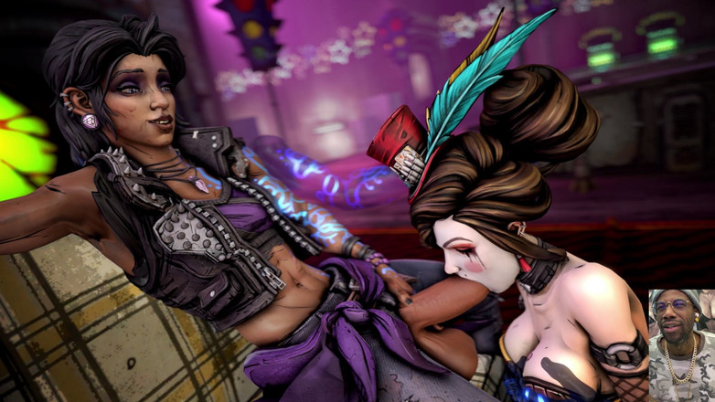 L6RD7BLU3 FUTA: Две жадные шлюшки лижут большую грудь трансгендерного большого черного члена, Mad Moxxi глубоко заглатывает член Amara