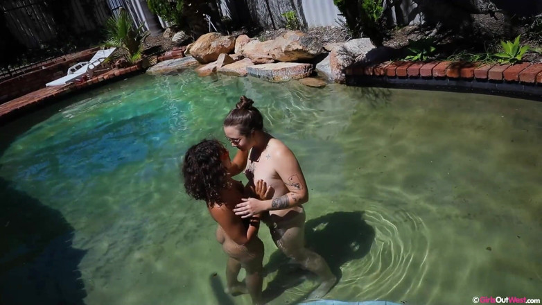 Girls Out West: Small titted lesbian babe with hairy pussy and armpits gets...