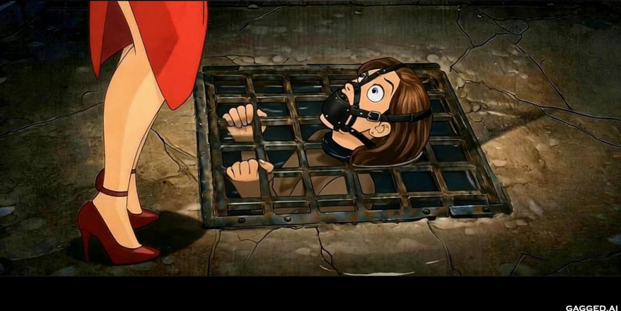 Gagged AI Cartoons: Lady in Red