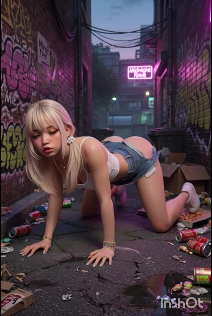 Wertstofsamler: Blonde Alley, melancap di atas lantai dengan pendakap gigi dan...