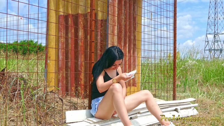Pee Adventures: Sexy Brunette Trying Hard to Empty Her Bladder Outside, Then...