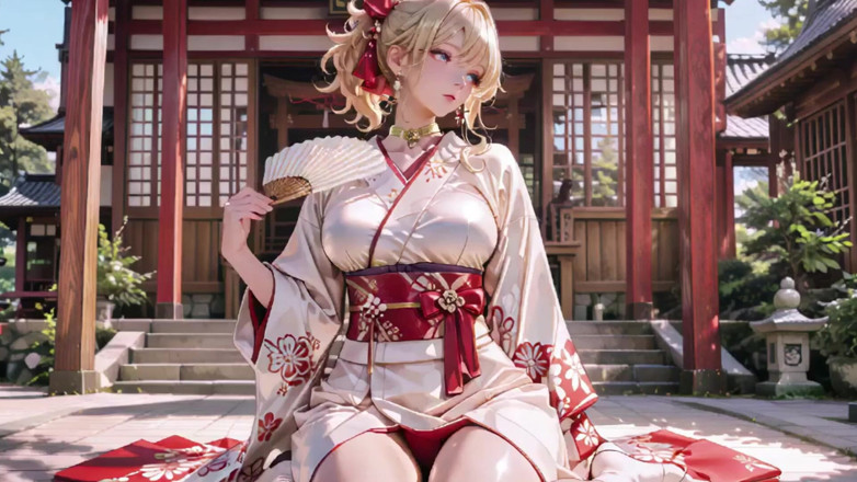 Seraphina Vale: Blonde Kimono Girl's Shrine Secret! Kneeling Under the Torii Gate...