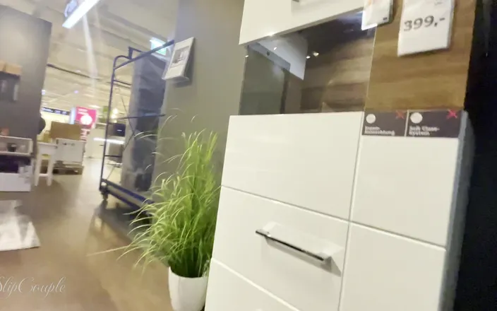 SlipCouple: Handjob in Furniture Store Risky and Crazy Cumshot!