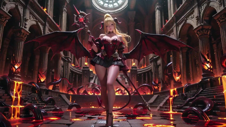 Seraphina Vale: Lava Throne! Blonde Demon Queen Kneels &amp; Spreads Her Wings, Lazy...