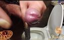 Amazing shemale big balls: 2 big piss in the toilet and cum spicy