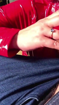 Shiny Red Pvc Dress Smoking Blowjob and Messy Lipstick Play