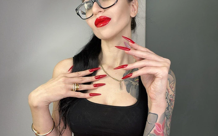 Julia domaina: Finger Snapping and Playing with Hair with Red Long Nails