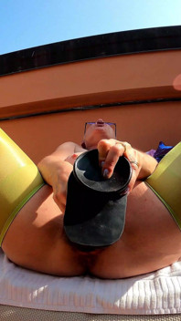 Fucked on the Terrace with a Giant Dildo