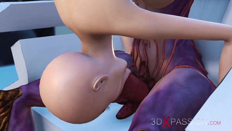3dxpassion: Bald head slave girl fucked by Hell princess in the...