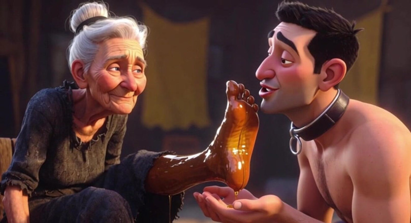 YOUR BEST FANTASY: Submissive Slave Licking Wrinkled Feet of Old Ladies