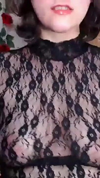 Brunette in Sexy Tight Lace Top