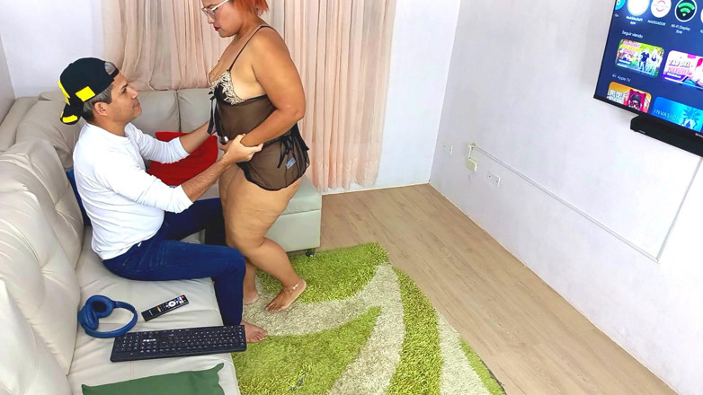 Gina Halime: BBW Stepmom Gets Cock From Her Stepson on the Couch