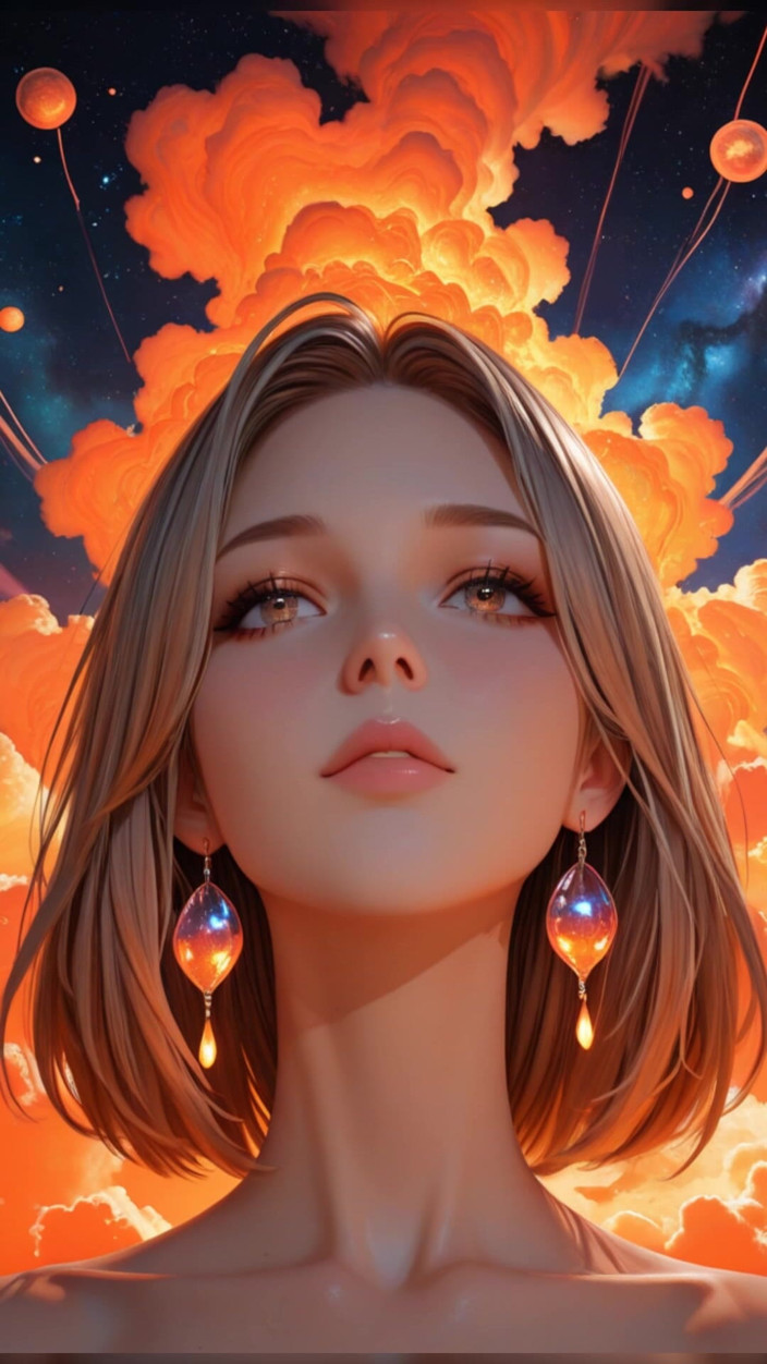 VelvetInk Studio: Kosmická neonová bohyně nahá krása Portrét s radiant cyber clouds...