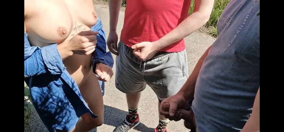 JonDickFlash: In the Parking Lot, Two Strangers Masturbate and Cum on...