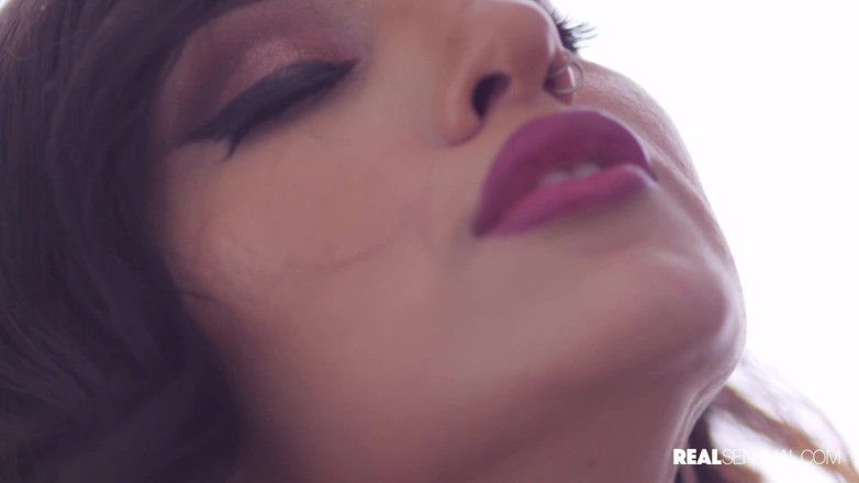 Real Sensual: Bella Rolland in black body thong monster cock lover