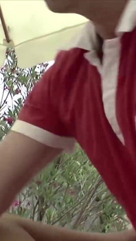 Busty blonde teen gets fucked outdoors at the photo shooting