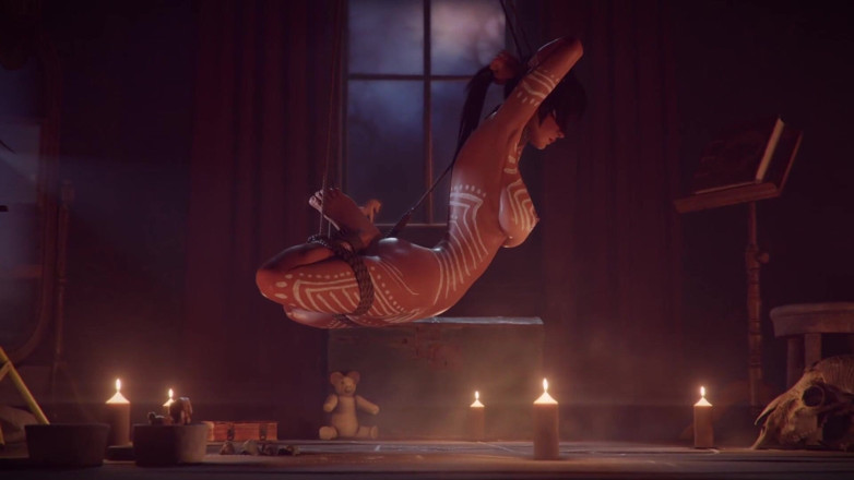 Velvixian 3D: Lara Croft Bondage - Show with Monster