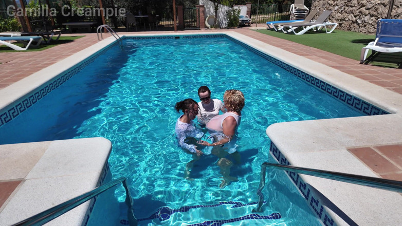 Camilla Creampie Girls: Swimming Pool Wet T-shirt Lesbians