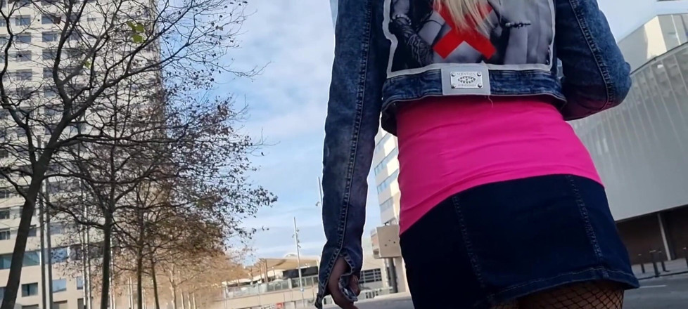 TheloveStory: Curvy in ripped tights walking and show her ass outdoor