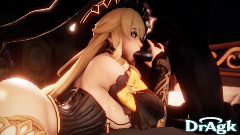 DrAgk: Navia Delikatnie ssie wielkiego kutasa Hilichurl podczas uzyskiwania jej tyłek...