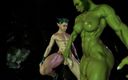 Futa Fantasy 3D: 3डी Futanari orc गुफा में युवा Satyr को चोदता है