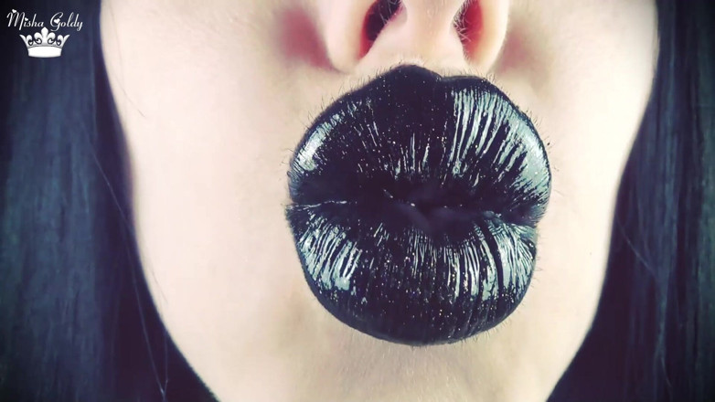 Goddess Misha Goldy: Kisses from black shiny lips ASMR JOI
