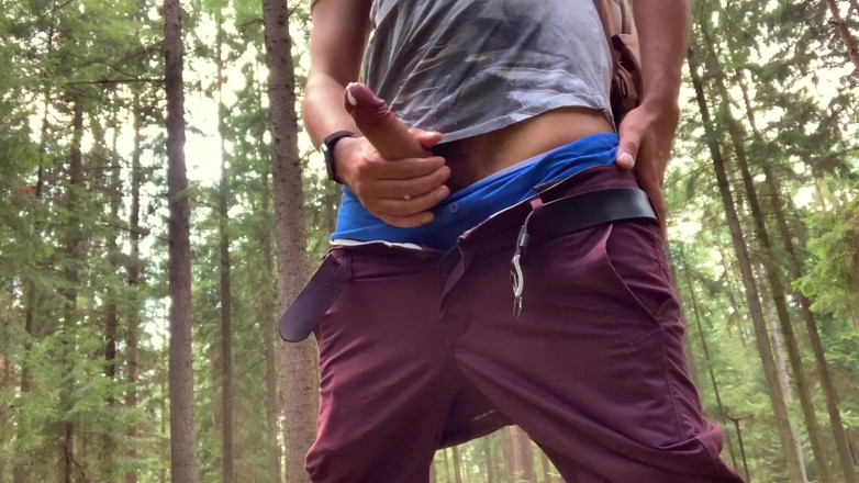 Fratchino: Horny guy works on his cock in the woods