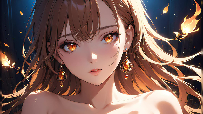 LustRender: 火の粉のキス:小さな炎に照らされた美しい若い女性